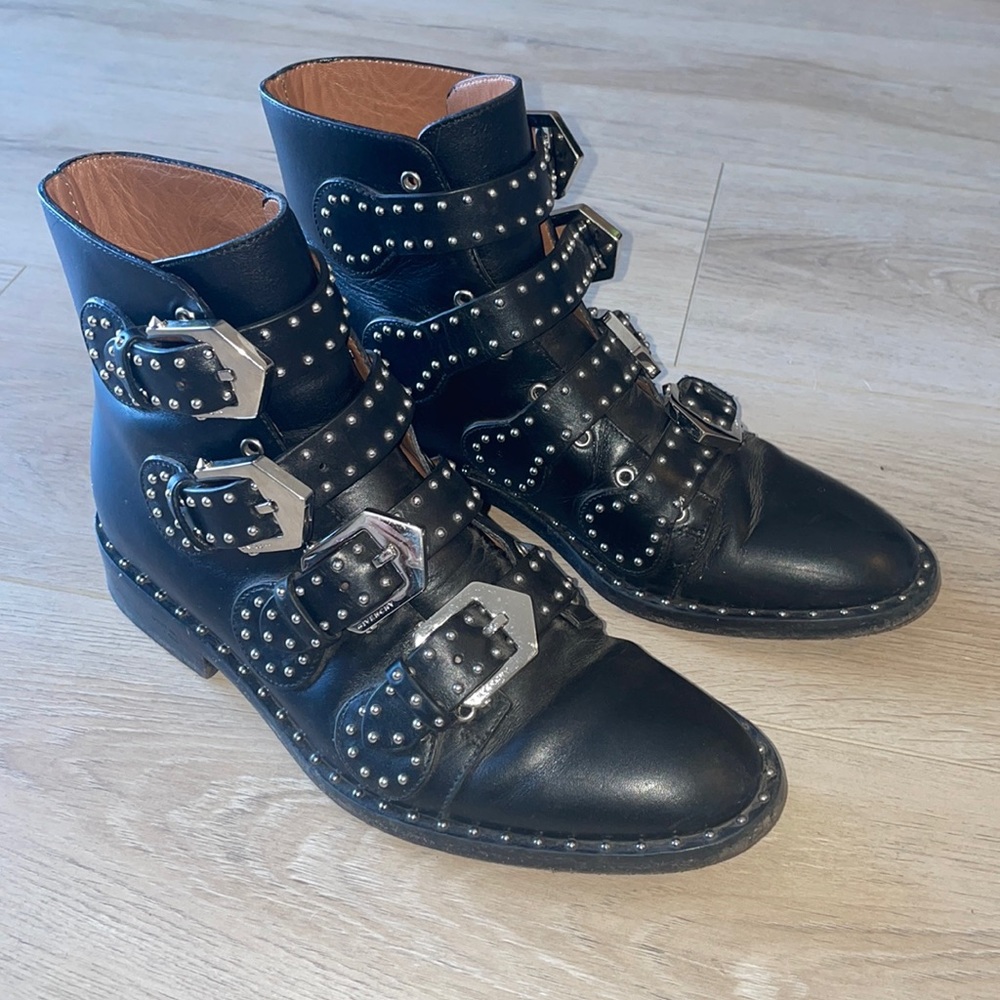 Givenchy Elegant Studded Leather Ankle Combat Boots